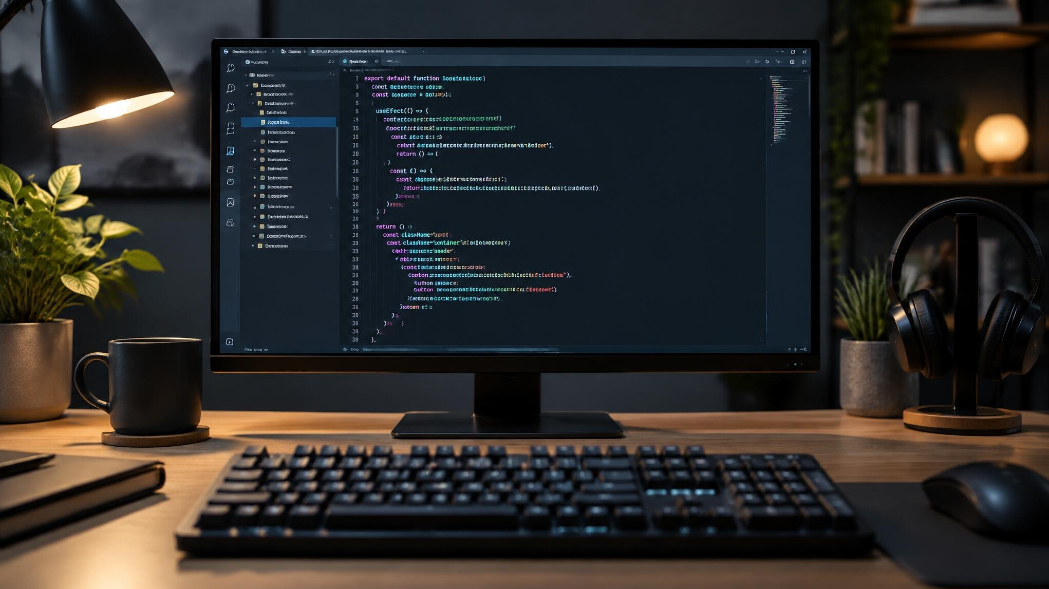 Monitor with programming code on a desk